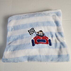 Circo Blue White Stripe Baby Crib Blanket Monkey Race Car Soft Plush